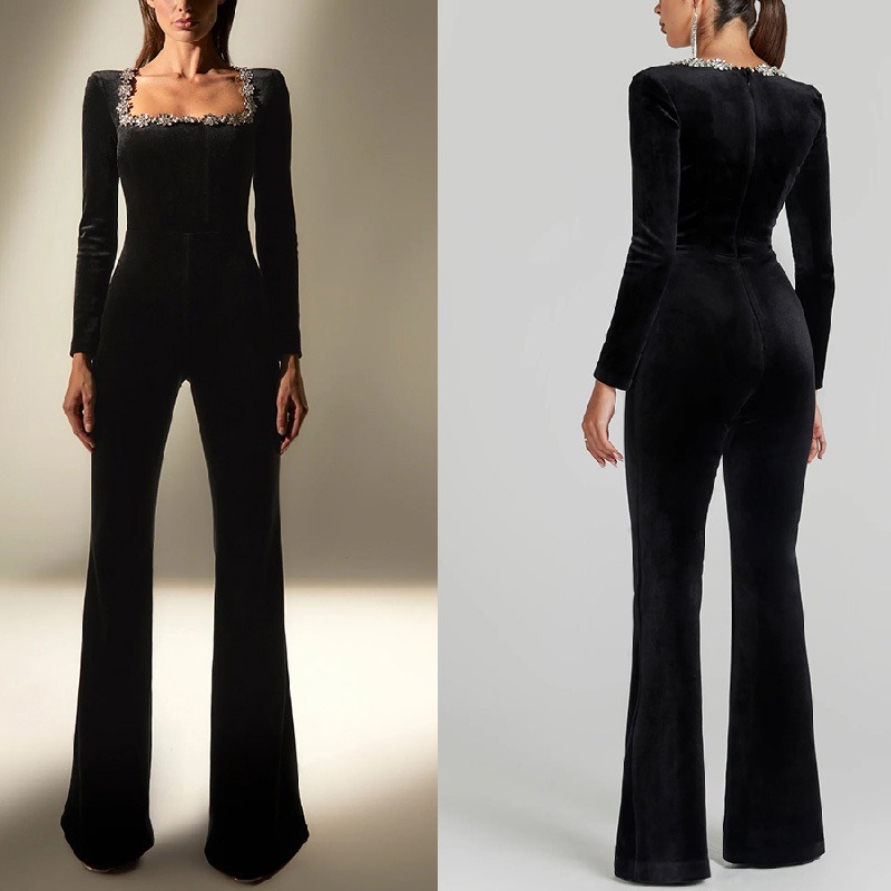 Home Office Romance - 2026 Elegant Women Velvet Corset Jumpsuit