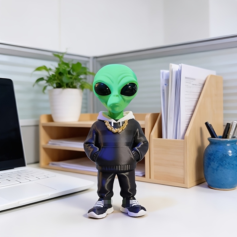 Home Office With Bookshelves - 1 Piece Green Alien Figure with