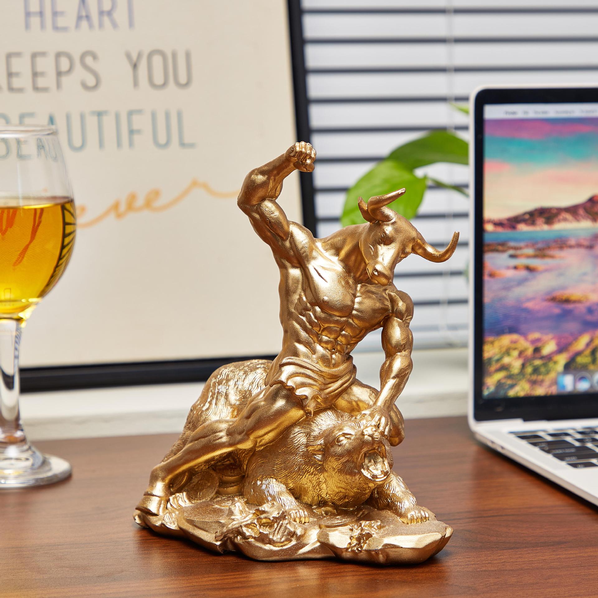 Resin Animal Ornament Bull Bea - Home Office With Bookshelves ulasan dan harga