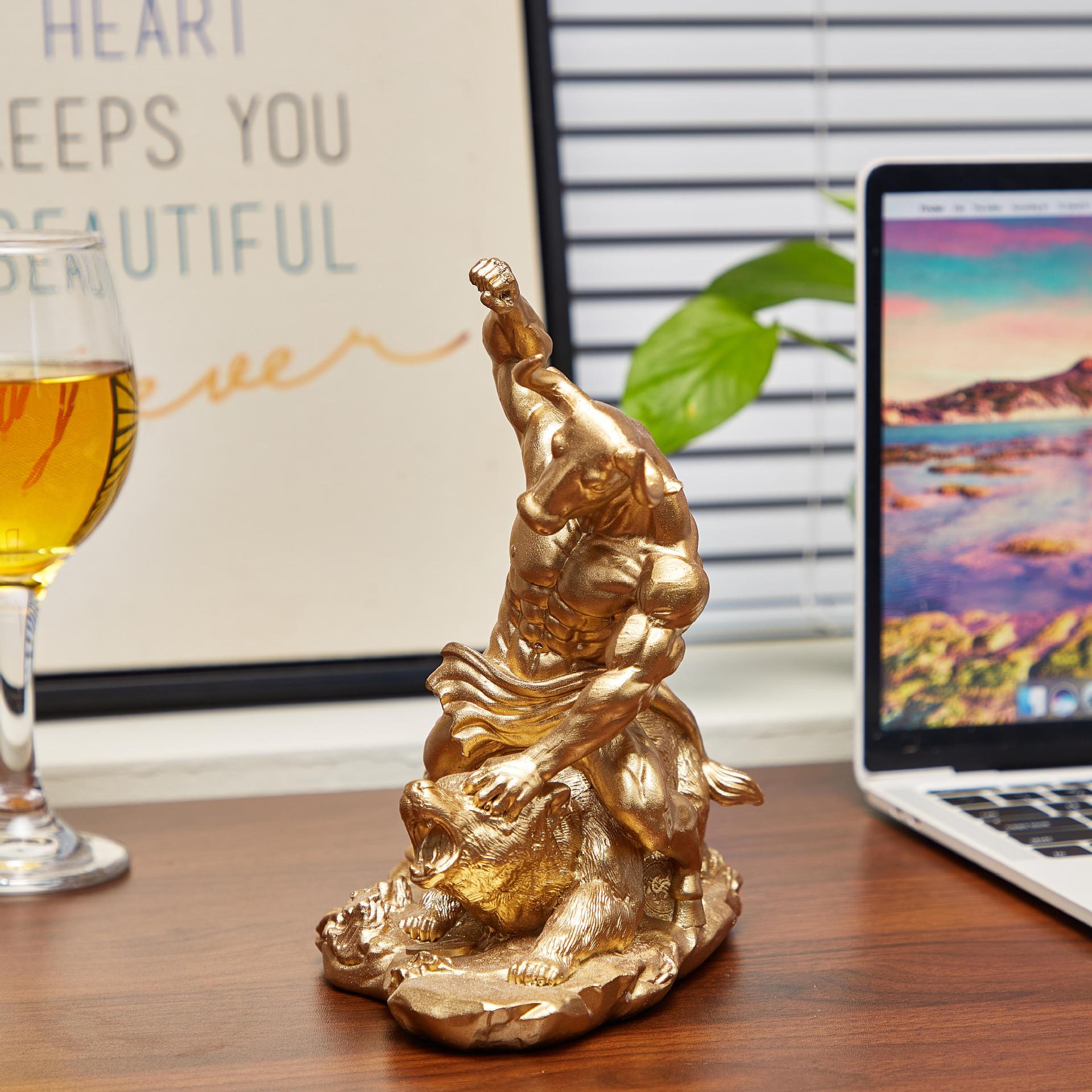 Resin Animal Ornament Bull Bea - Home Office With Bookshelves ulasan dan harga