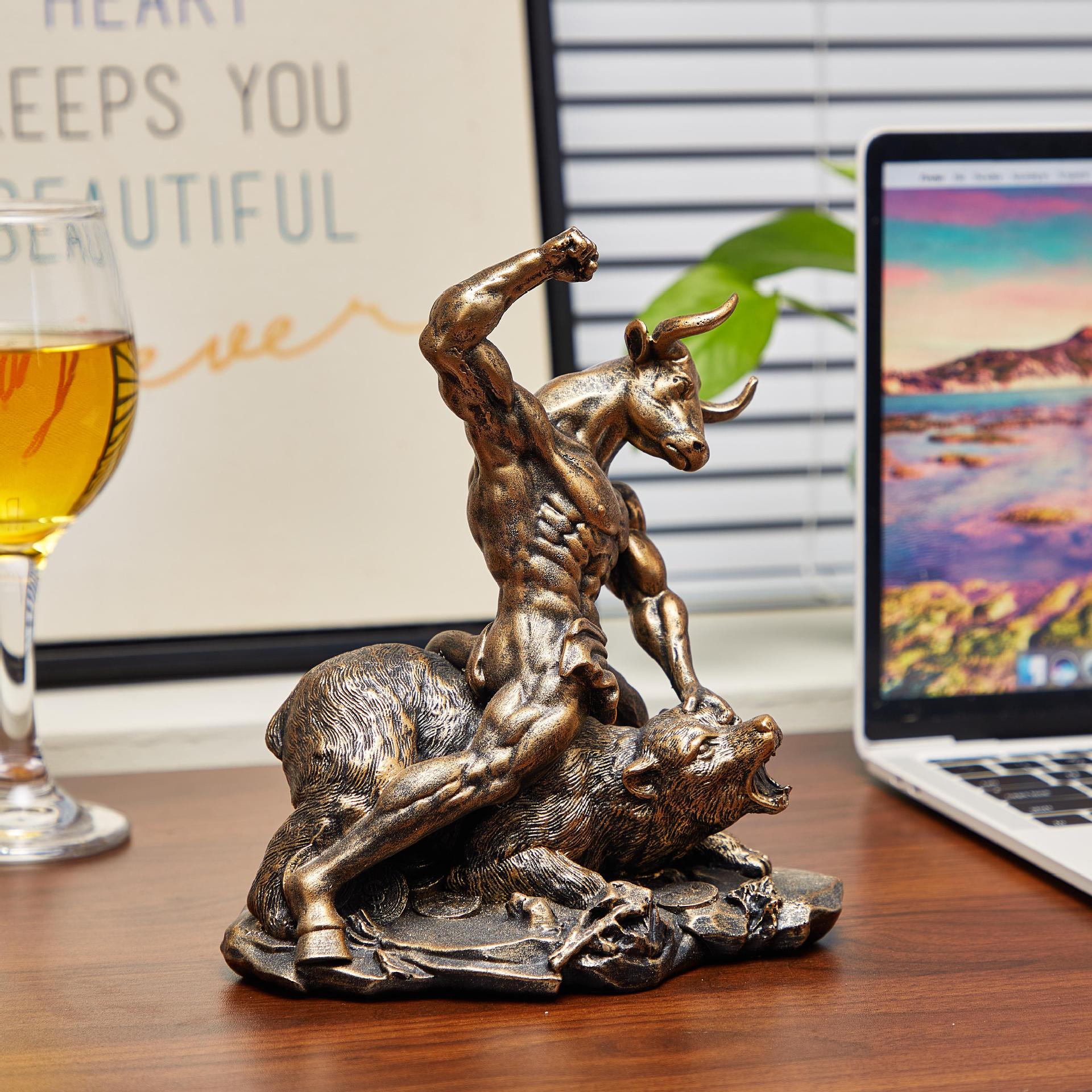 Resin Animal Ornament Bull Bea - Home Office With Bookshelves ulasan dan harga