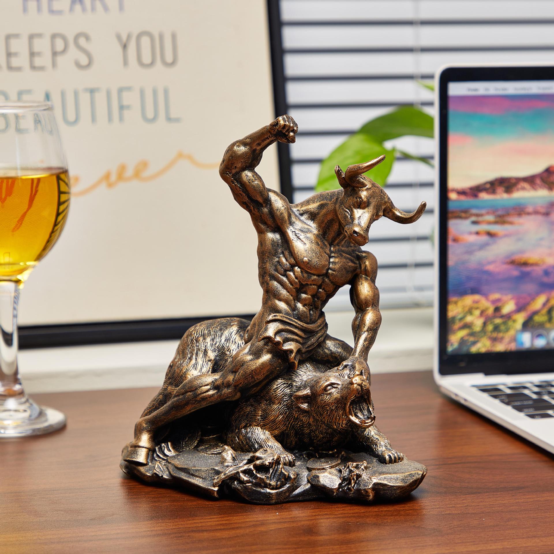 Resin Animal Ornament Bull Bea - Home Office With Bookshelves ulasan dan harga