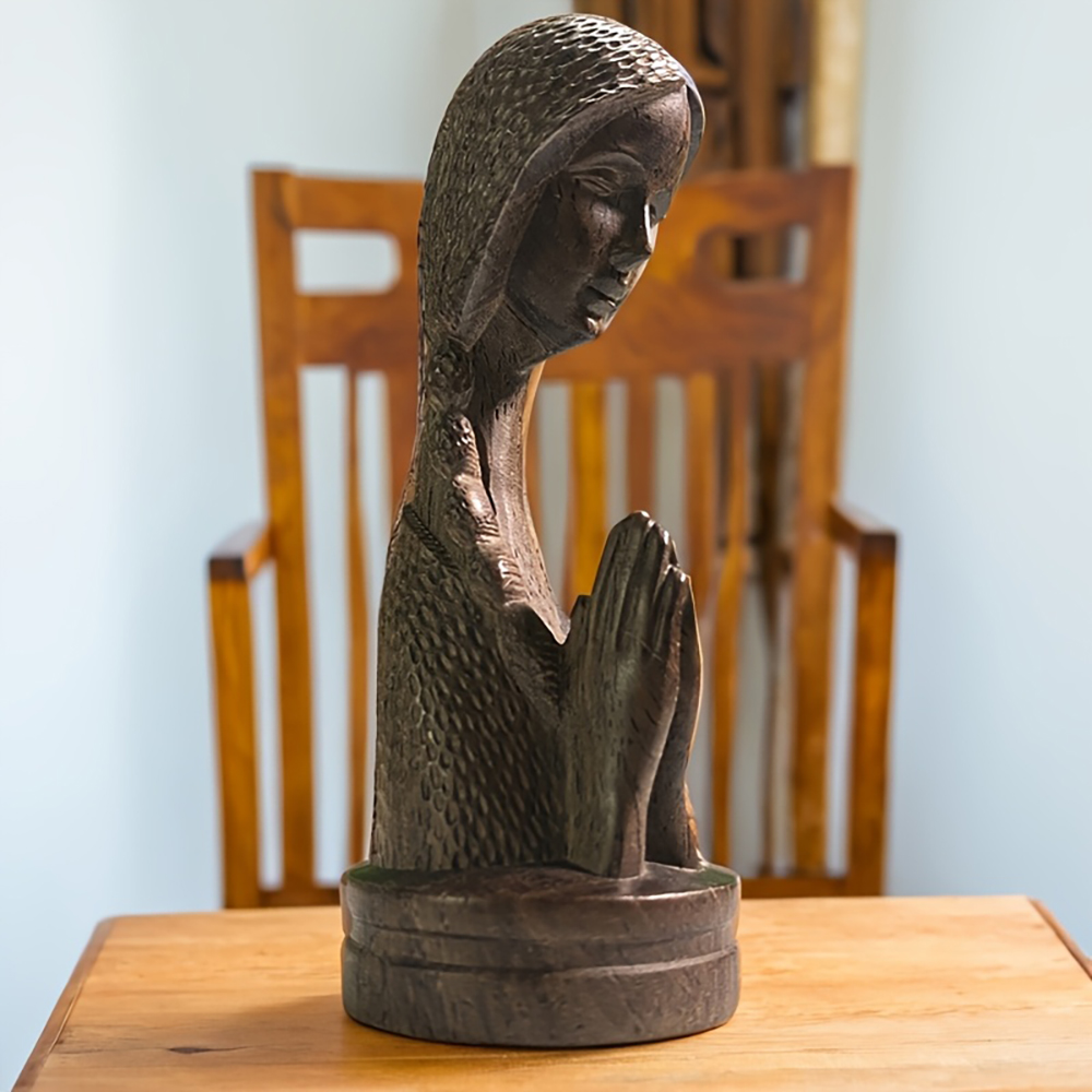 1PC Wooden Carved Praying Girl - Home Office With Bookshelves ulasan dan harga