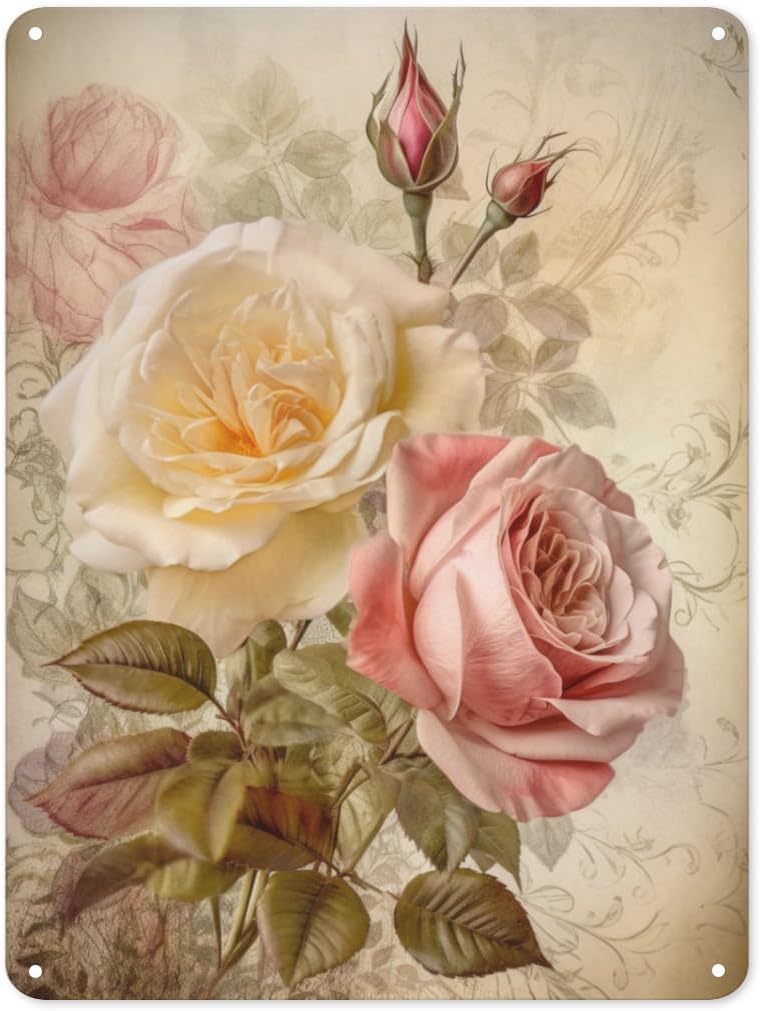 Pink And White Roses Tin Sign  - Home Office Gif ulasan dan harga