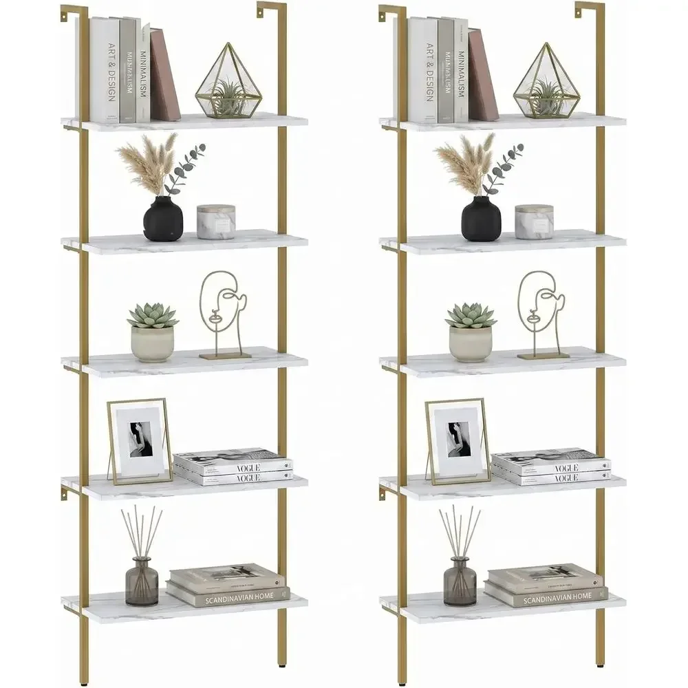5-Tier White Marble Wall-Mount - Home Office With Bookshelves ulasan dan harga