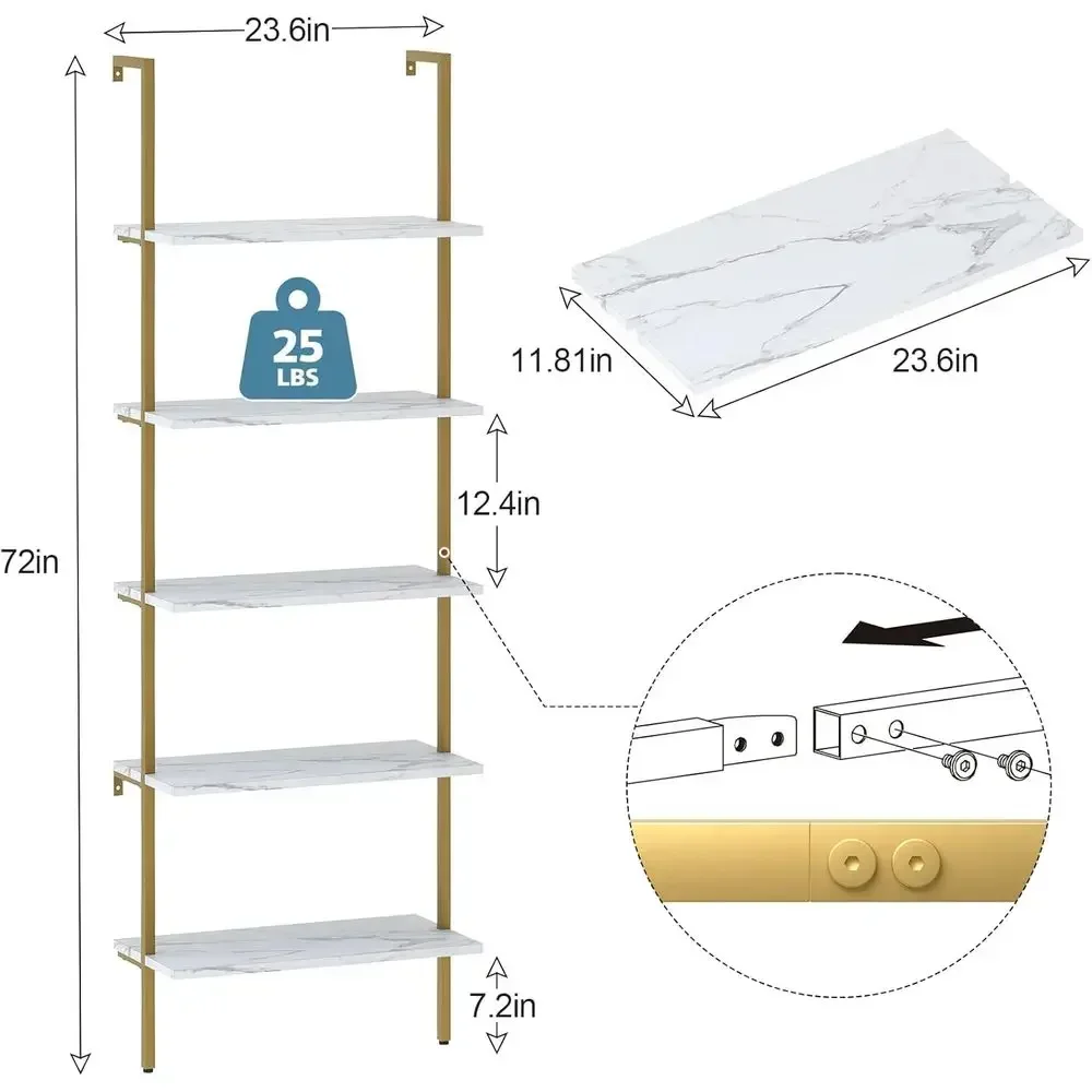 5-Tier White Marble Wall-Mount - Home Office With Bookshelves ulasan dan harga