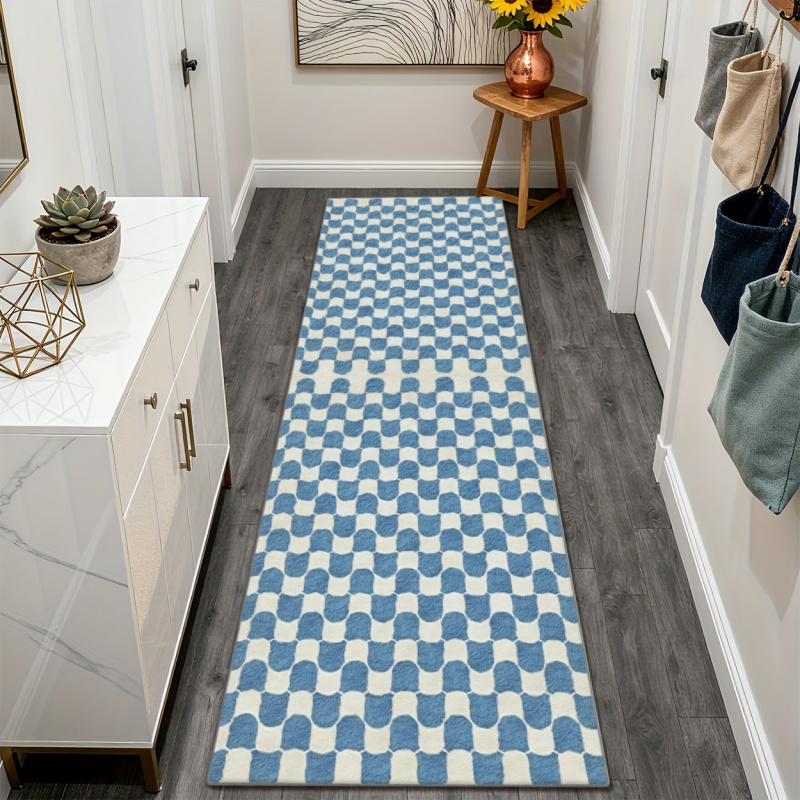 VIKAMA Blue and White Checkere - Home Office Rug ulasan dan harga