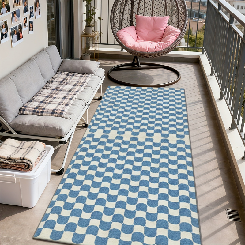 VIKAMA Blue and White Checkere - Home Office Rug ulasan dan harga