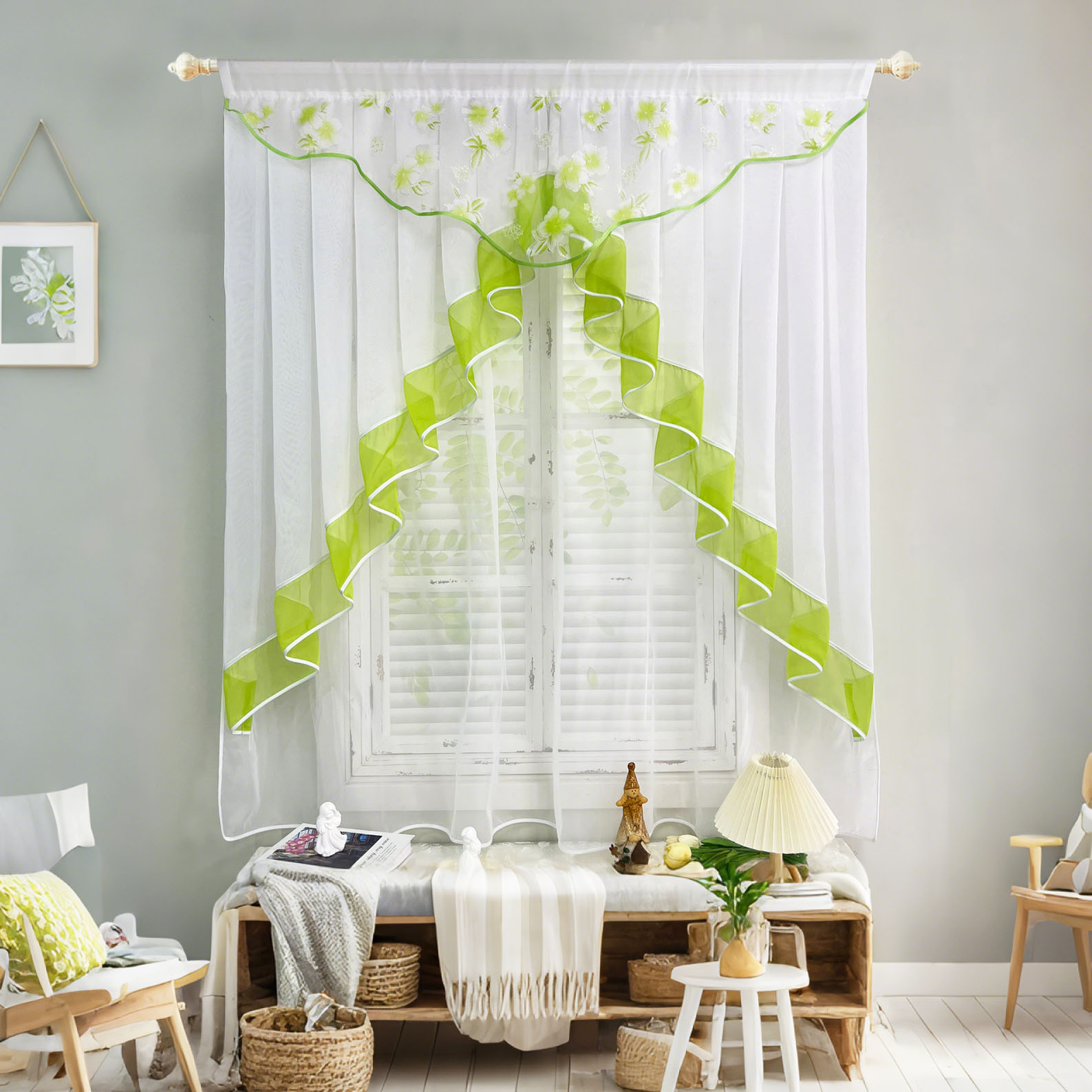 Blossom Print Sheer Curtains S - Home Office Romance ulasan dan harga