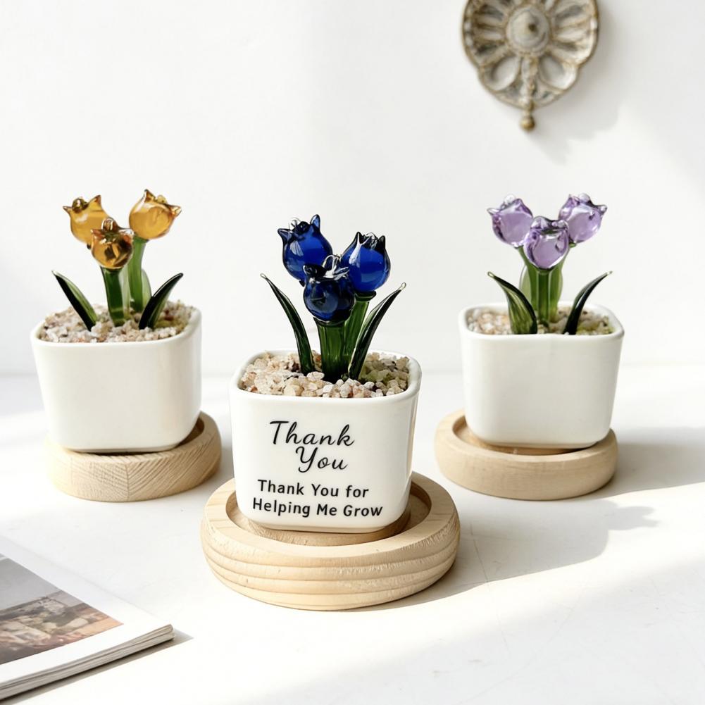 Mini Potted Glass Flower Decor - Home Office With Bookshelves ulasan dan harga