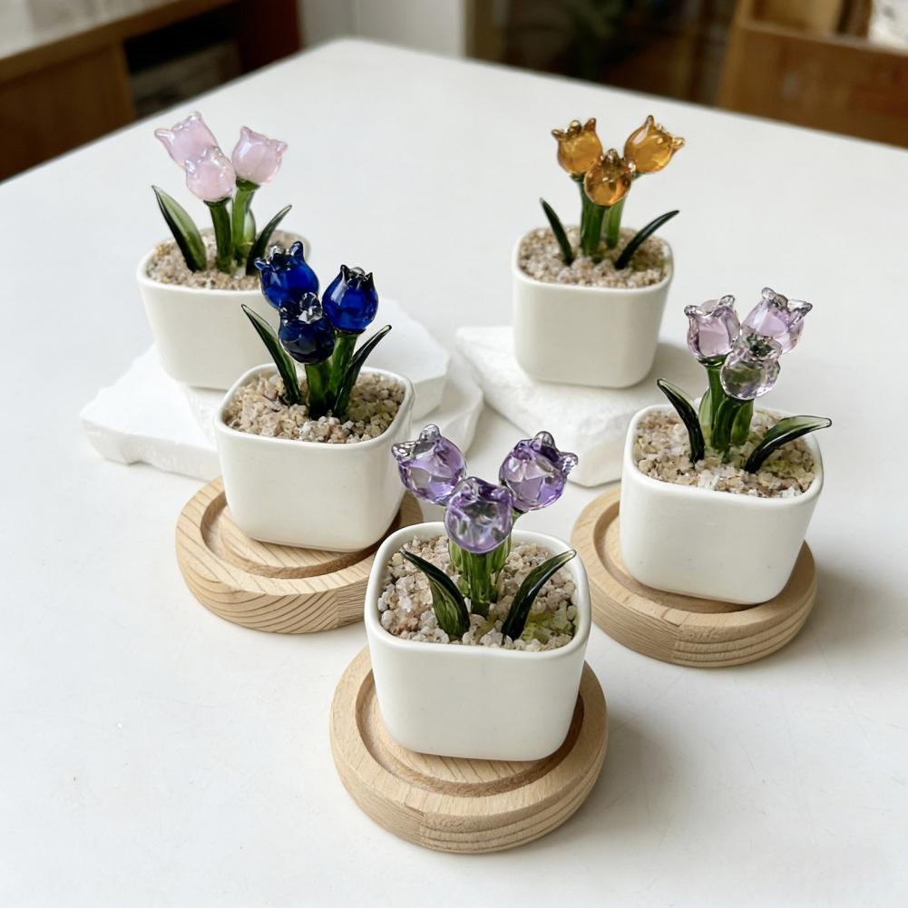 Mini Potted Glass Flower Decor - Home Office With Bookshelves ulasan dan harga