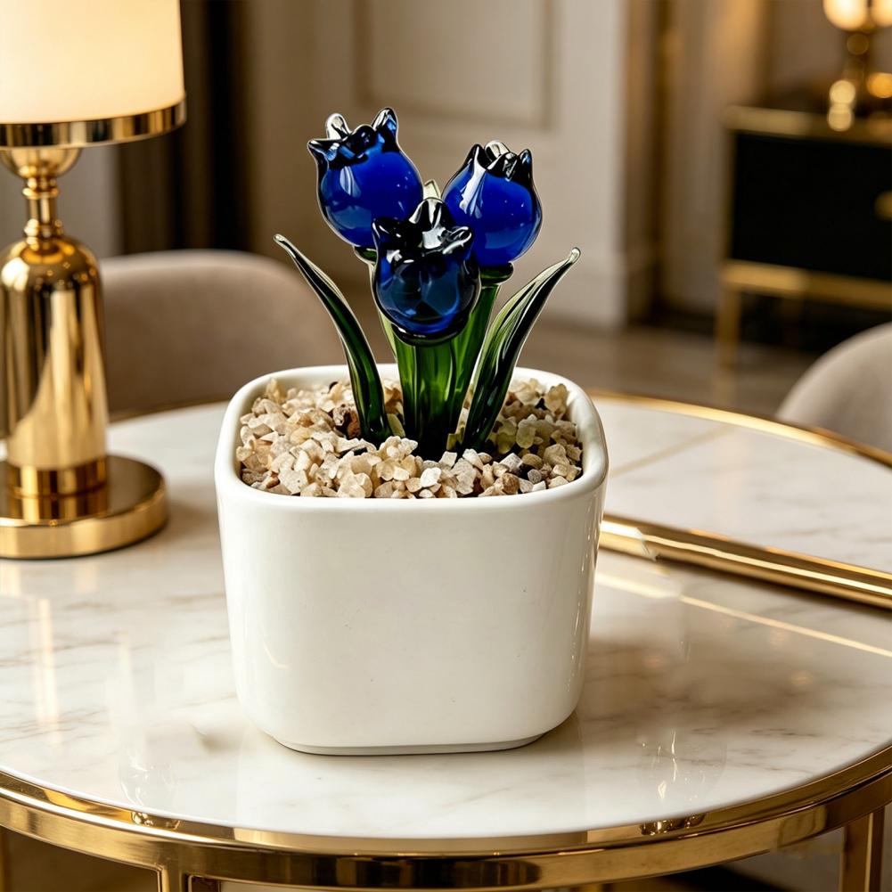 Mini Potted Glass Flower Decor - Home Office With Bookshelves ulasan dan harga
