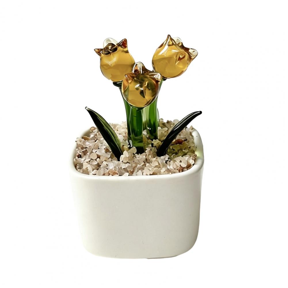 Mini Potted Glass Flower Decor - Home Office With Bookshelves ulasan dan harga