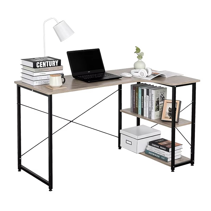 L Shaped Corner Desk With Book - Home Office With Bookshelves ulasan dan harga