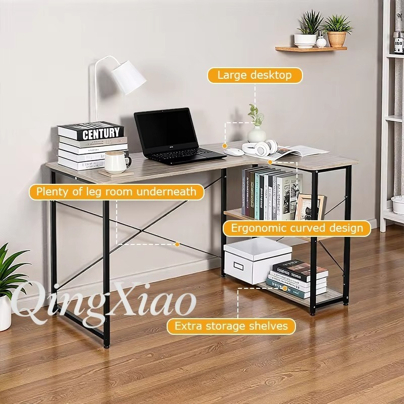 L Shaped Corner Desk With Book - Home Office With Bookshelves ulasan dan harga