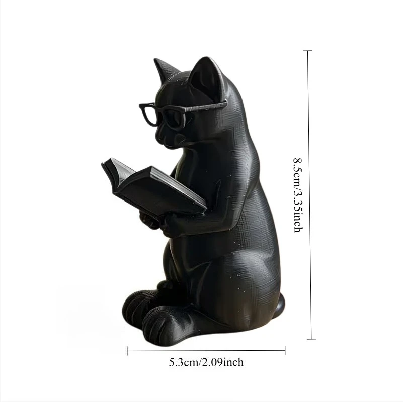 3D Printed Reading Cat Figurin - Home Office With Bookshelves ulasan dan harga