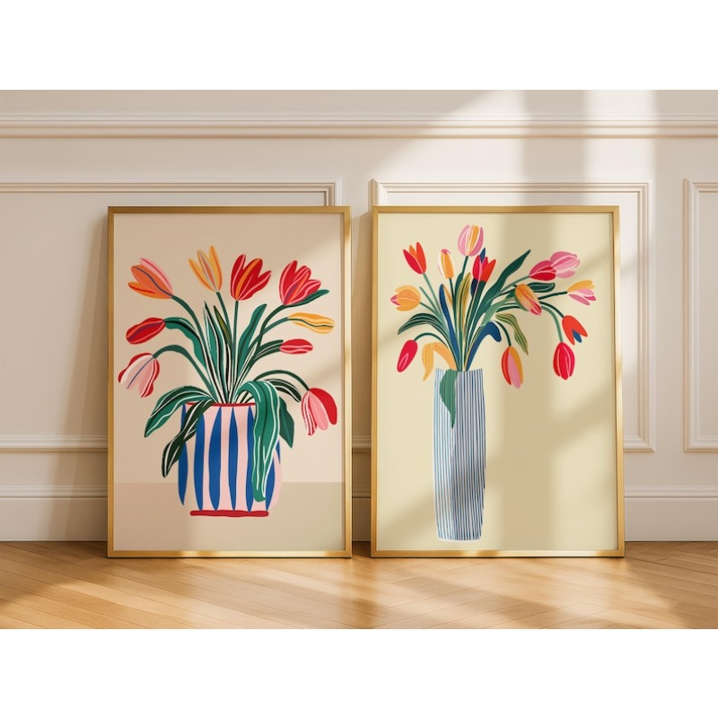 2pcs Tulip Flowers Canvas Wall - Home Office For Two ulasan dan harga
