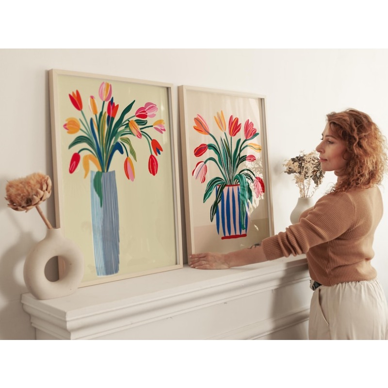 2pcs Tulip Flowers Canvas Wall - Home Office For Two ulasan dan harga