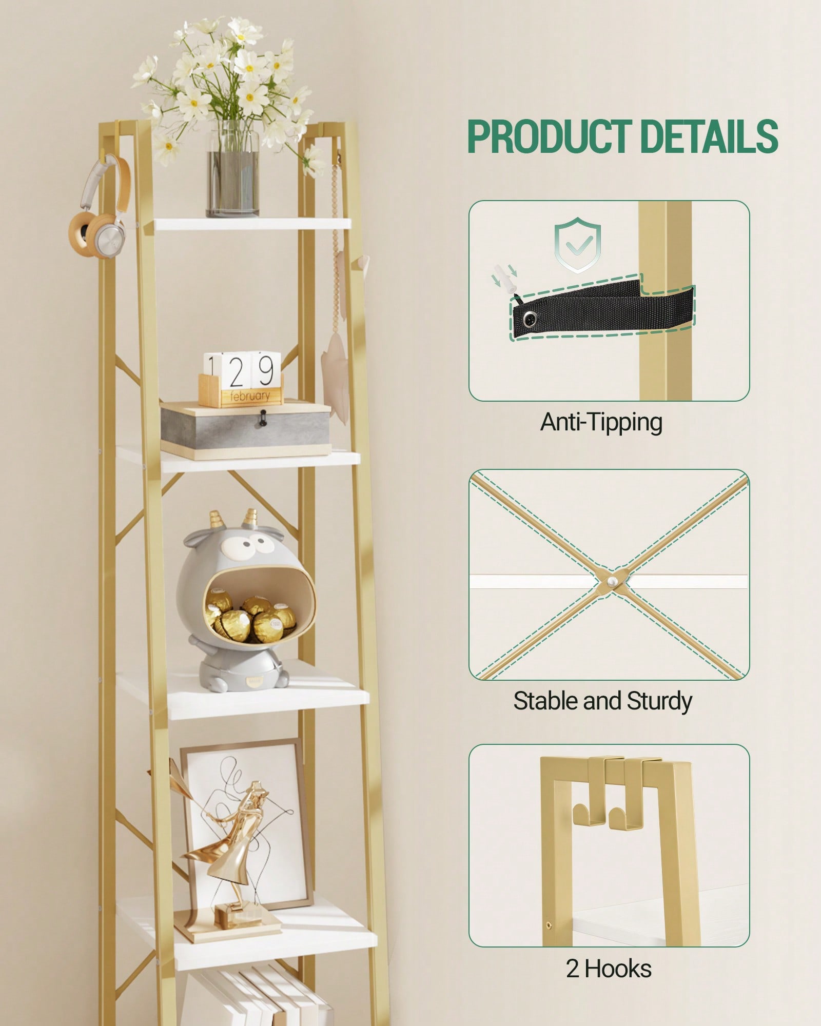 5 Tier Ladder Shelf Modern Gla - Home Office With Bookshelves ulasan dan harga