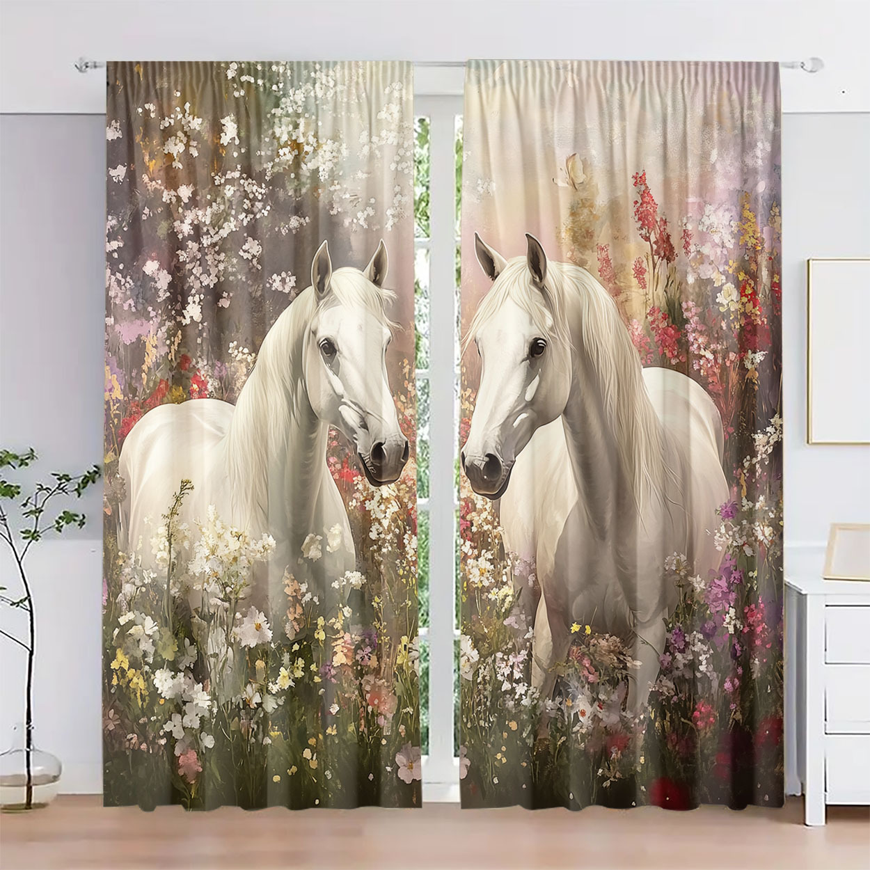 Aesthetic Horse Floral Curtain - Home Office Romance ulasan dan harga
